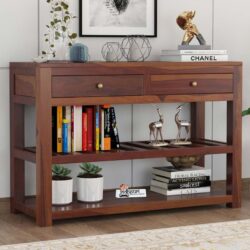 Stephen Solid Wood Console Table (Brown Finish)